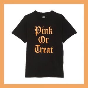 Victoria’s Secret PINK Halloween Campus Tee w/ Glitter Letters - Small - NEW